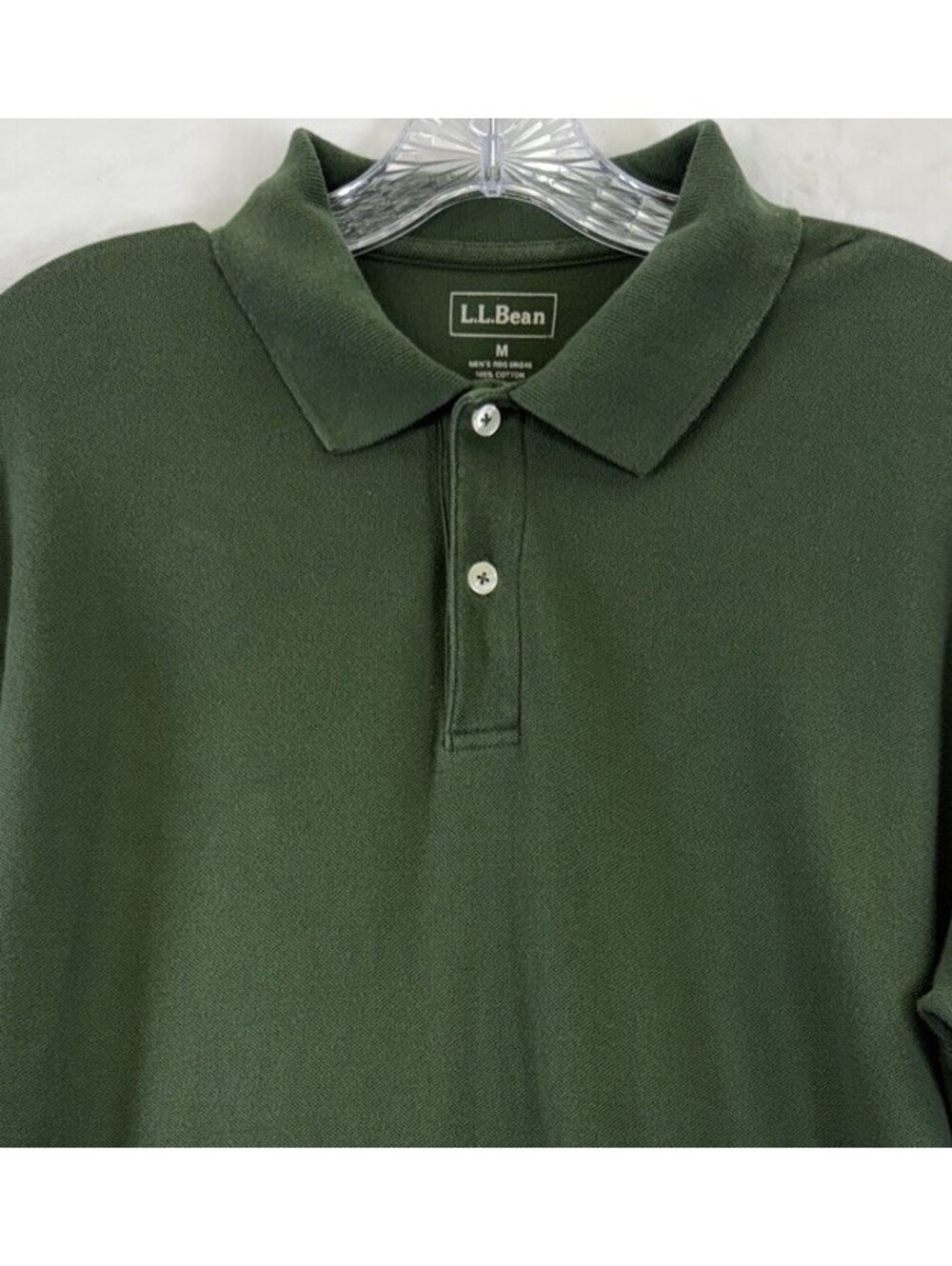 LL Bean Polo Shirt Medium Mens Green Short Sleeve 100% Cotton
